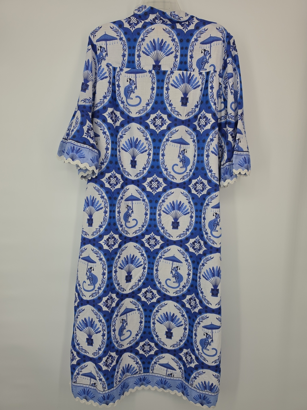 NWT IslaPayal Como Blue Cotton Monkey Print Tunic Dress L Resort Caftan Coastal - Picture 10 of 15